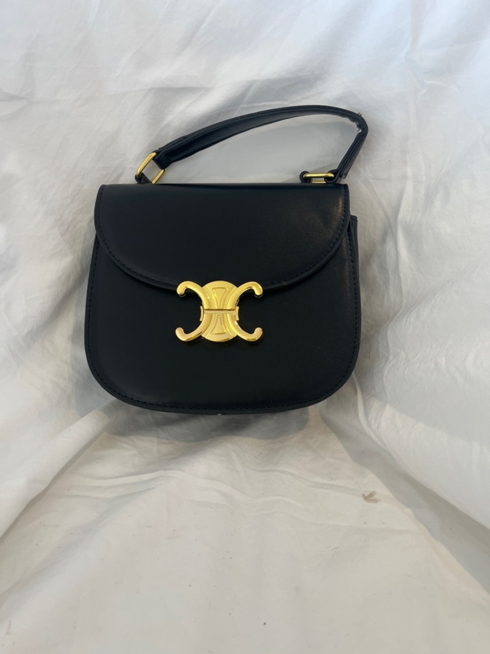 Black Leather Top-Handle Women's Bag with Gold Accent